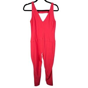 NWOT FP Movement Free People Women Pink Open Back V Neck Active Jumpsuit Size L